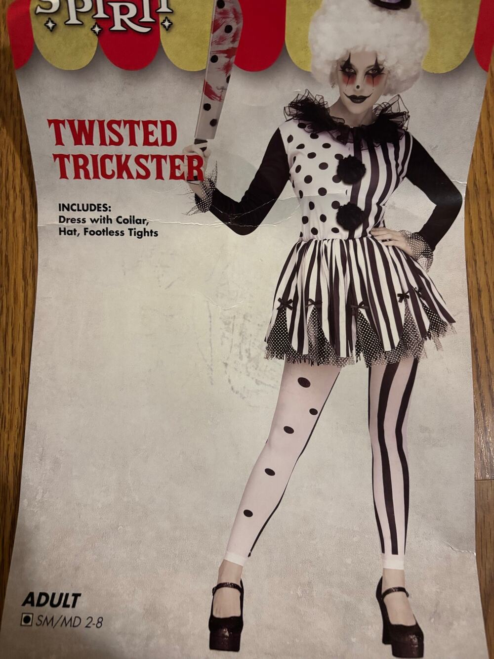 Clown Spooky Creepy Spirit Halloween Dress Tights Hat Costume